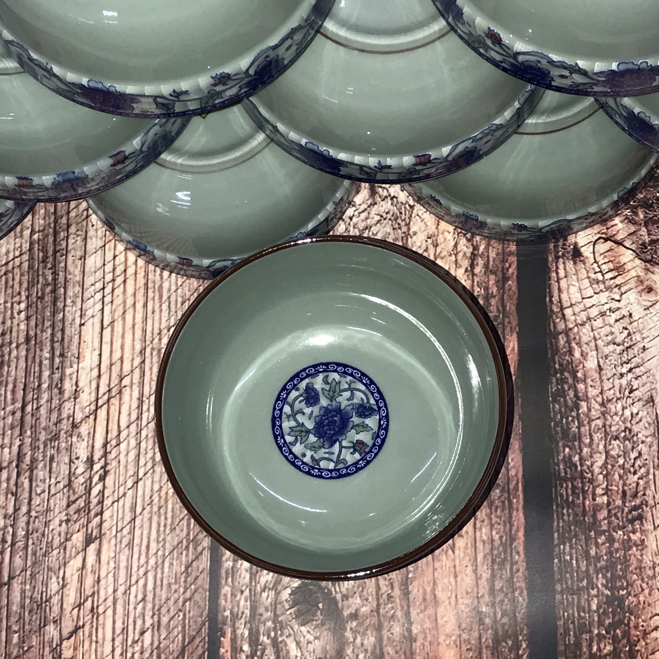 Eat rice bowl of blue and white porcelain household ceramic bowl of soup bowl edge thickening Chinese wind restoring ancient ways tableware 10 m jobs