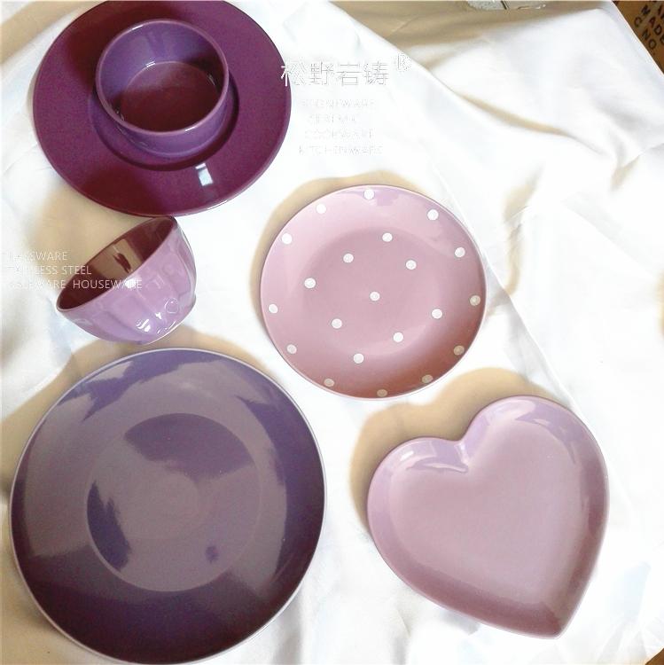 Purple color plate tableware ceramics porridge bowl of soup bowl dish dish plates household Nordic dinner plate, defective