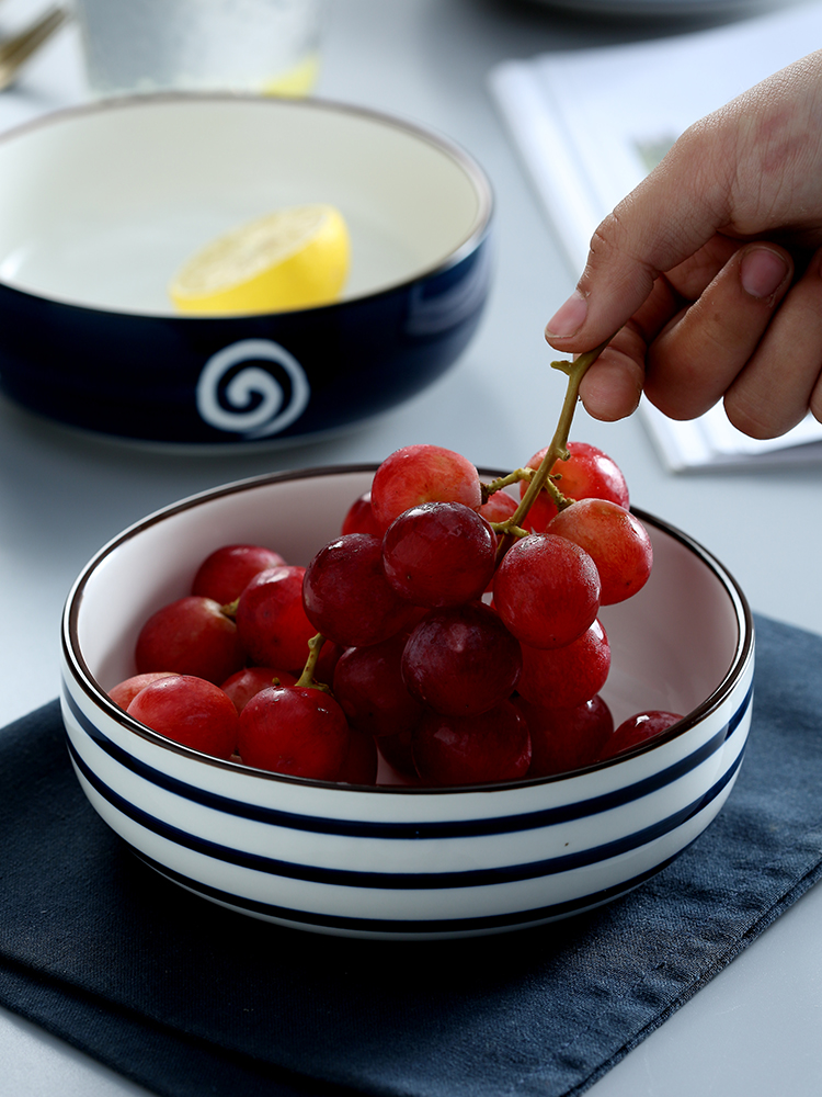 Large capacity ceramic bowl individual eat noodles soup bowl steamed egg domestic Large bowl hand - made use of 6/7 inch shorter to microwave ovens