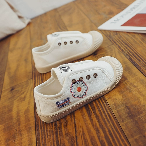 Летние детские тканевые туфли, белая обувь, ручная роспись, коллекция 2021, в корейском стиле