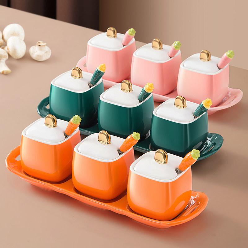 Ceramic Seasoning Tank Suit Kitchen Home Light Lavish High Face Value High-end Containing Case Seasoned Bottle Tank Container Day Style