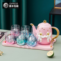 Cup set tea cup ceramic kettle cup household living room luxury glass cup water set tea set with tray