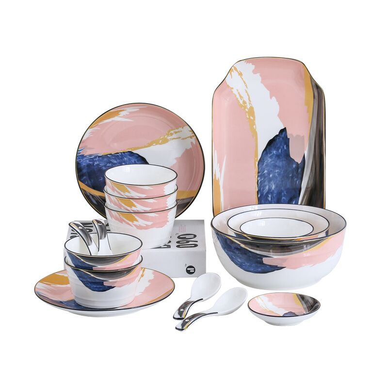 Combination dishes suit household ceramics Nordic one ins web celebrity dinner eat 2 sweethearts bowl chopsticks plate