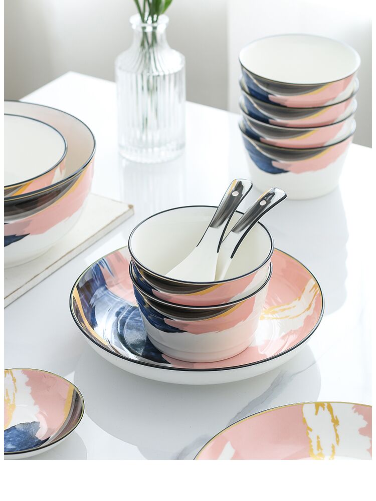 Combination dishes suit household ceramics Nordic one ins web celebrity dinner eat 2 sweethearts bowl chopsticks plate