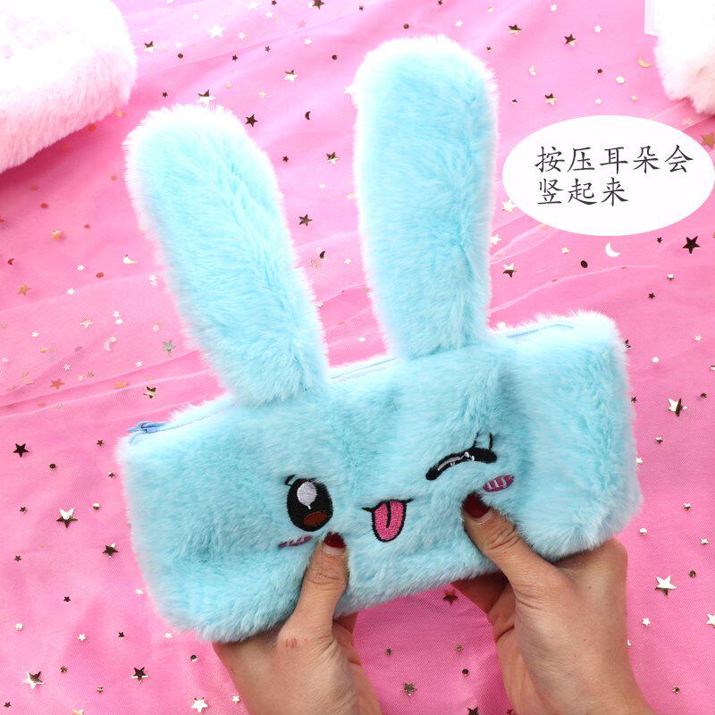 Plush Small Clear New Stationery Box Cute Teenage Girl Hearts Rabbit Ears Brief Large Capacity Pencil Bags Ins Tide Pencil Case