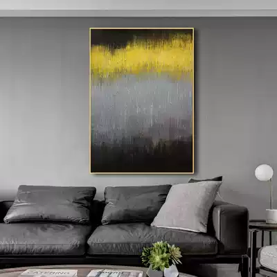 Light luxury gray tone abstract painting Three-dimensional hand-painted oil painting Nordic home porch hanging painting living room black and white yellow decorative painting