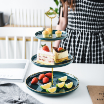 Nordic creative ceramic snack plate English afternoon tea cake plate three-layer fruit plate dessert table cake rack string plate