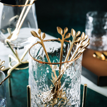 ins Wind leaf fruit fork storage tube set creative stainless steel fruit sign home light luxury storage tank