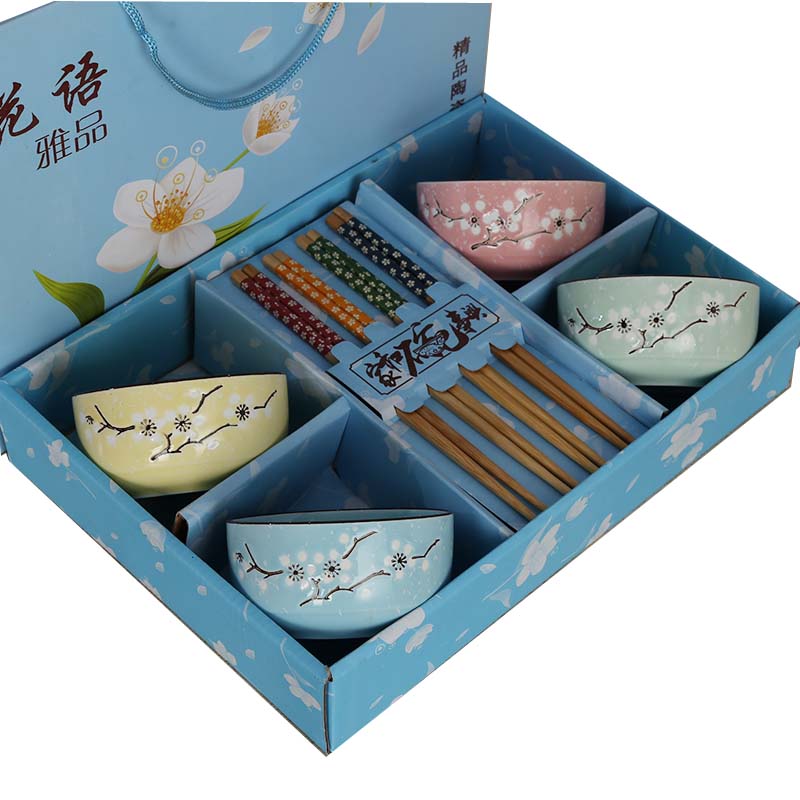 Gift kit wholesale domestic Japanese set bowl dish bowl chopsticks sets of blue and white porcelain tableware Gift boxes to NJ