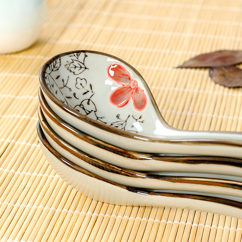 Japanese household tableware run a spoon to eat soup spoon long ceramic spoon, spoon handle large mixing and wind
