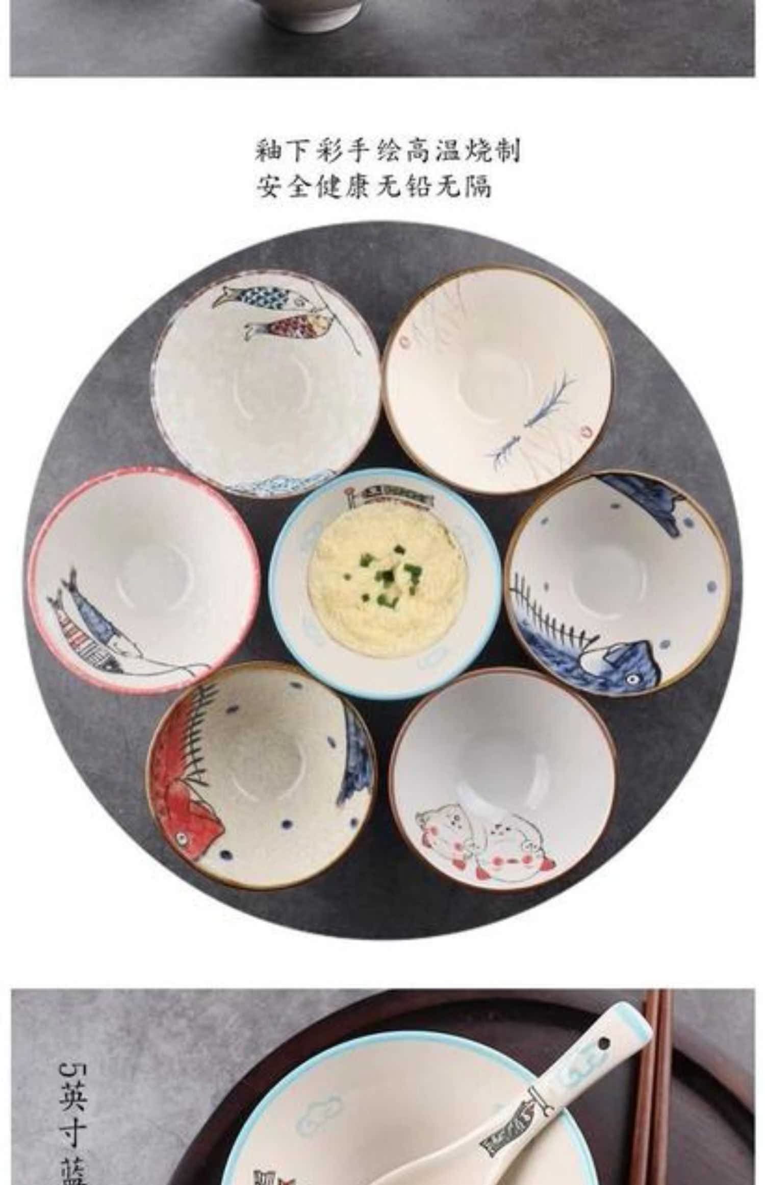 Japanese ceramics tableware under the glaze color hand - made 5 inches tall hat to bowl dessert bowl of rice bowls little soup bowl