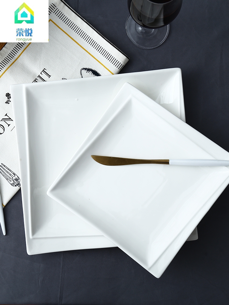 Creative western food dish white steak household food dish square plate flat ceramic flat plate western - style tableware