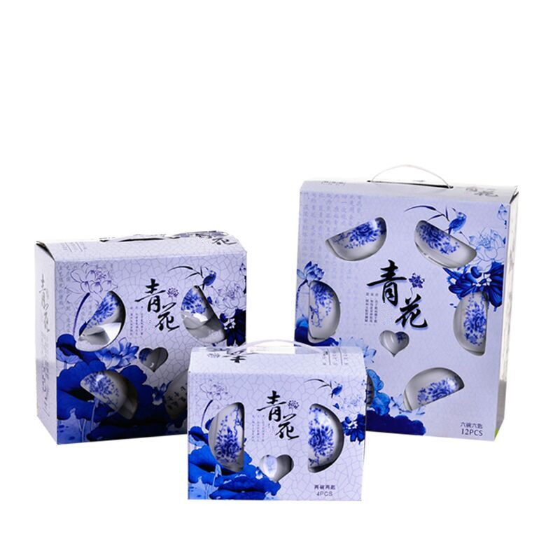 Blue and white porcelain bowls set ceramic bowl household set gifts bowl bowl chopsticks dishes tableware box of NJ