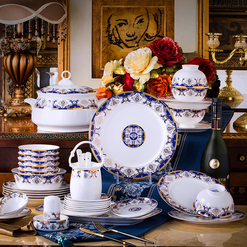 Jingdezhen ceramic tableware suit 60 heads of household of Chinese style dishes suit ceramics group contracted dishes chopsticks