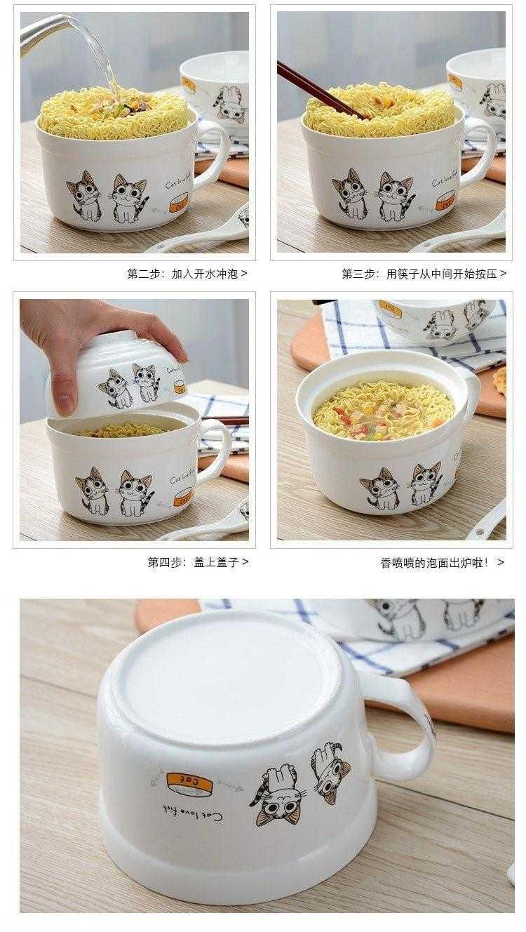 Children couples home meal bowl of Japanese noodles more glass ceramic creative lunch box bowl with the handle