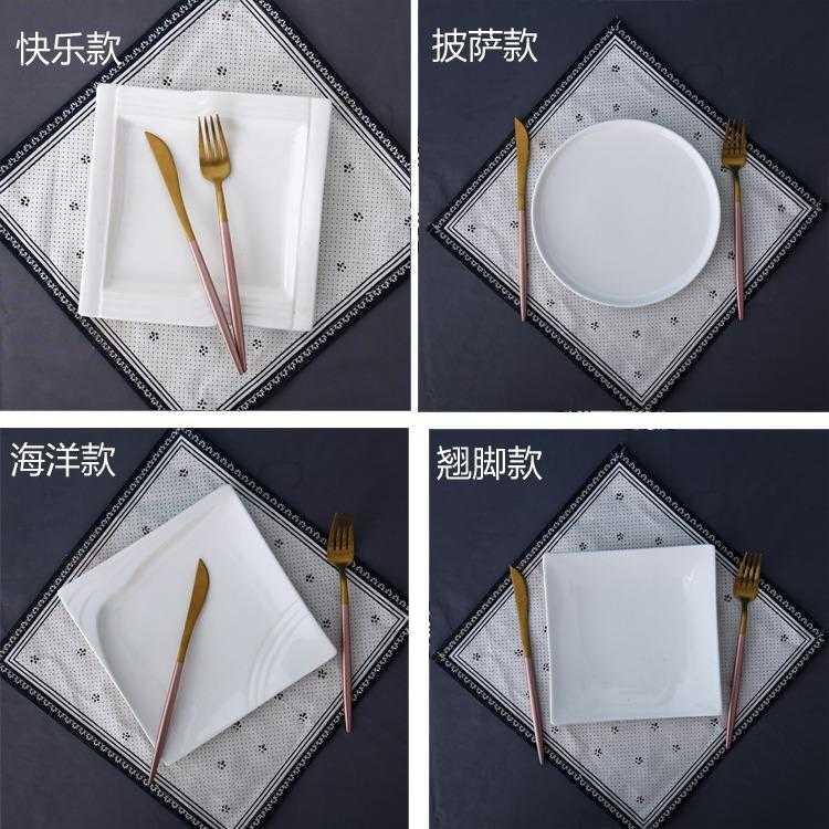 Creative western food dish white steak household food dish square plate flat ceramic flat plate western - style tableware