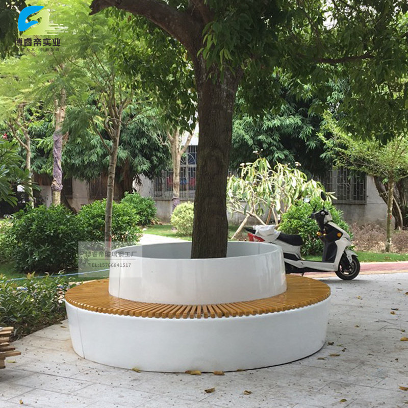 Mall Enclosure Tree Rest Fiberglass Seat Square Park School Outdoor Embalming Solid Wood Round Tree Pool Bench