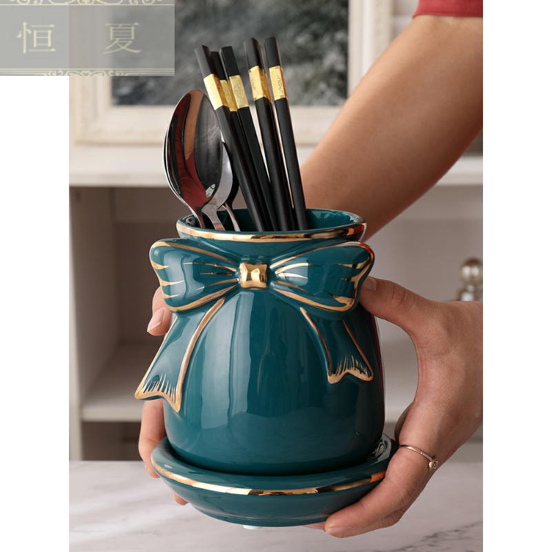 Pure color cage of kitchen utensils, informs ceramic tube drop boxes restaurant put a spoon gift chopsticks basket the bucket