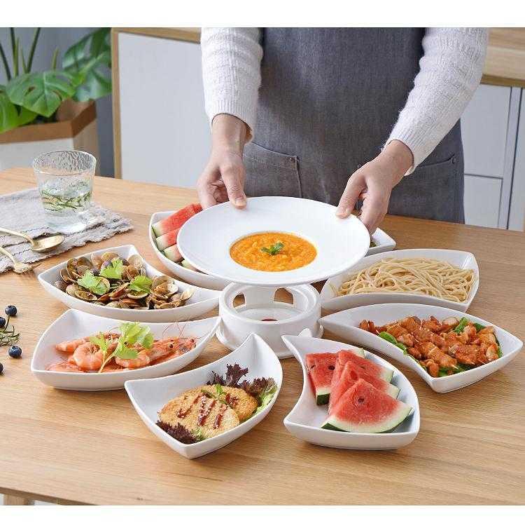 Hotel ceramic tai chi combo platter household put dish plate of irregular round round disc reunion cutlery set