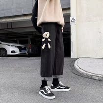 Bear jeans women 2021 New loose wide leg pants students high waist Joker thin straight daddy pants