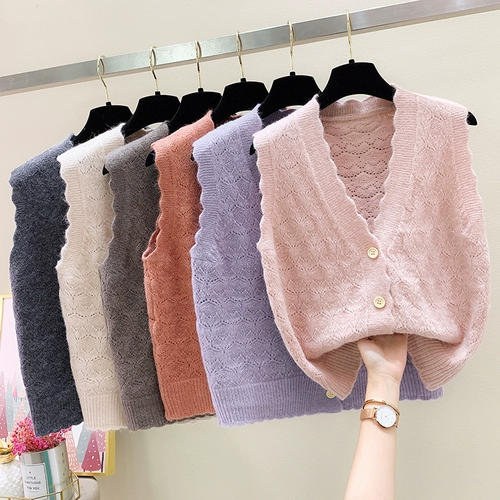 Свежая булавка без рукавов, демисезонный жилет, майка топ, кардиган, свитер, оверсайз