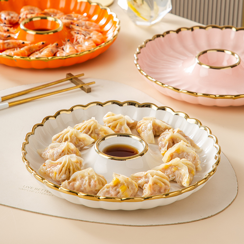 Internet-Famous Dumpling Plate with Vinegar Dish, High-End Ceramic Household Plate for French Fries and Fried Chicken, Particularly Beautiful and Attractive Plate Internet-Famous Dumpling Plate with Vinegar Dish, High-End Ceramic Household Plate for French Fries and Fried Chicken, Particularly Beautiful and Attractive Plate