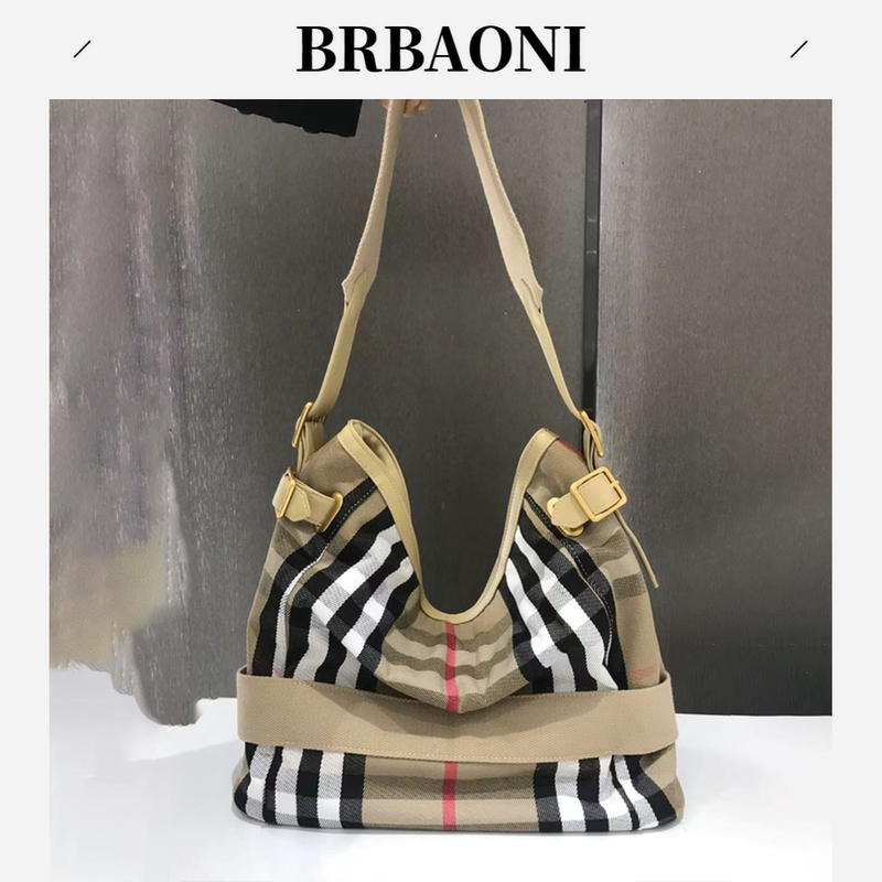 Brbaoni Fashionable Plaid Tote Bag for Women, Canvas and Cowhide Shopping Bag, Large Capacity Commuter Shoulder Bag Brbaoni Fashionable Plaid Tote Bag for Women, Canvas and Cowhide Shopping Bag, Large Capacity Commuter Shoulder Bag