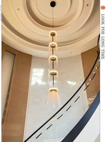Italian Fl0S Noctambule Suspended Staircase Chandelier for Open-Air Villas, Personalized Designer Loft Duplex Chandelier