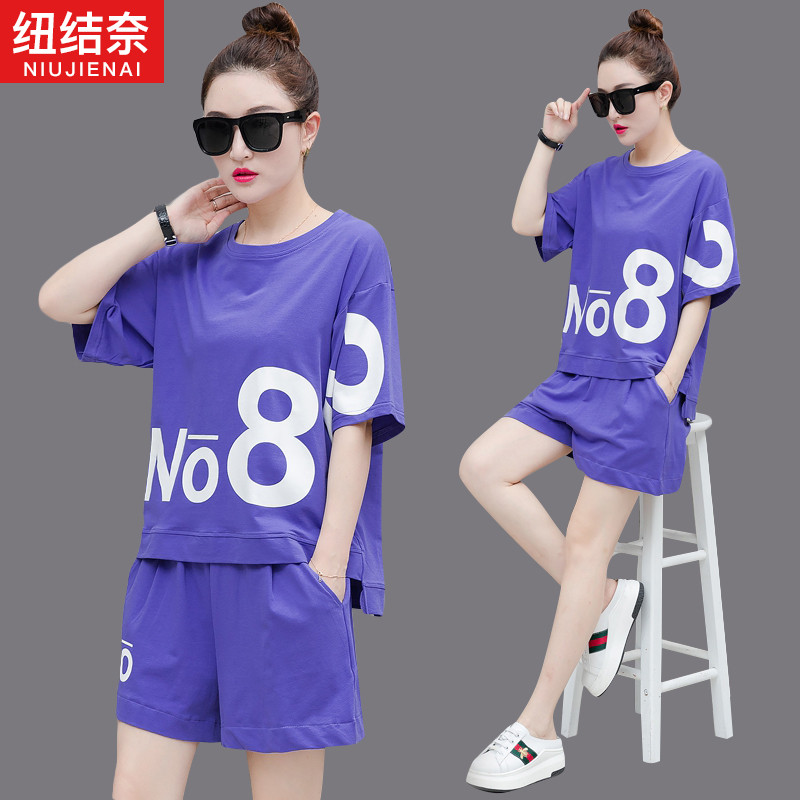Casual Sportswear Suit Women Summer 2022 New Fashion Printed Korean Version Loose Short Sleeve Shorts Running Two Sets