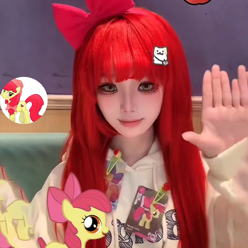 假毛cos苹果丽丽红色长直发小马宝莉动漫空气刘海甜美全头套_COSPLAY配件_淘宝游戏网