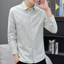 Official flagship store New 2021 autumn and winter slim long shirt Korean version of wild fashion casual men Super fire handsome