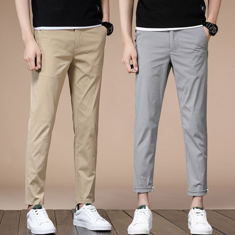 Summer 9 points slacks men's thin straight slim slim slim cropped pants summer young students leisurely cloth pants 8 soil