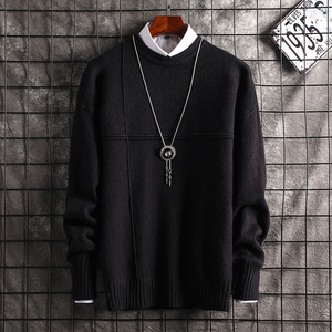 圆领毛衣男厚款加绒冬季学生针织衫潮
