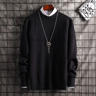 圆领毛衣男厚款加绒冬季学生针织衫潮