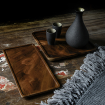 Black walnut plate Japanese tray cup plate Household tea cup Solid wood rectangular wooden dessert plate Dessert plate