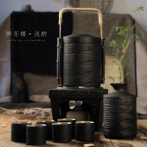 Alcohol lamp Drunk wine warmer Old Chinese yellow wine white wine ironing jug Household ceramic antique wine glass set