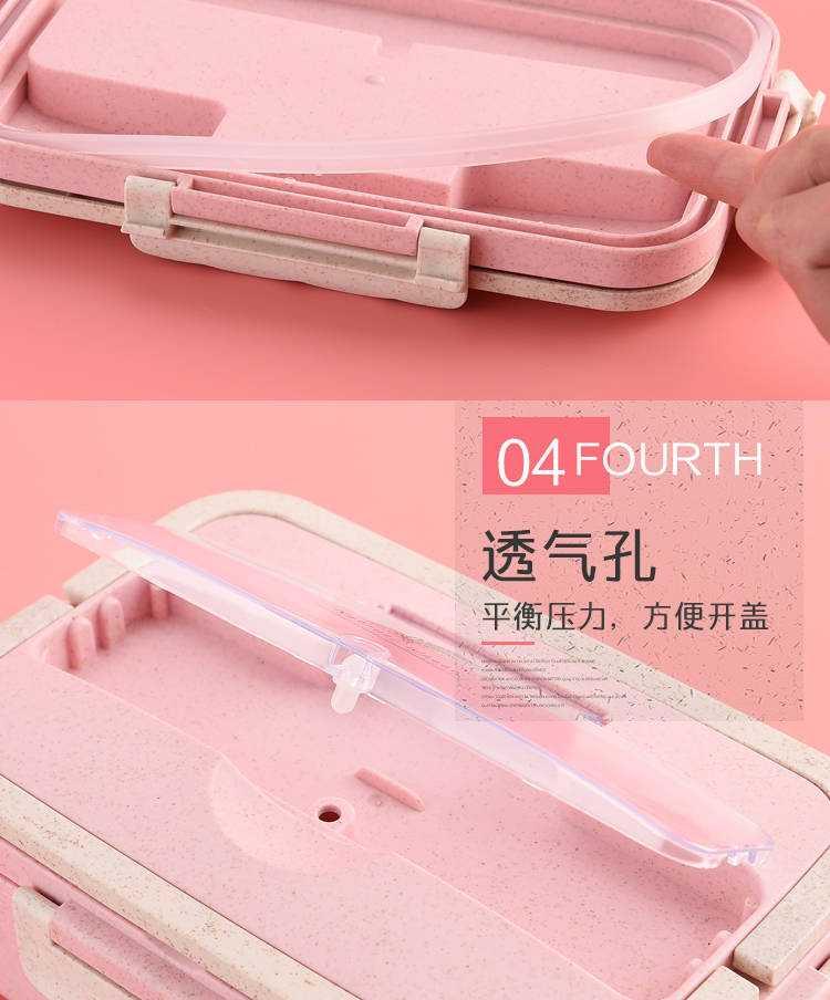 Wheat straw portable lunch box can be microwave Korean students bento female leakproof with cutlery boxes