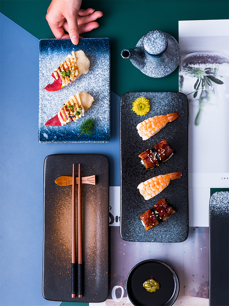 Sushi plate household ceramic dinner plate creative Japanese dish dish dish plate large rectangle snack plate