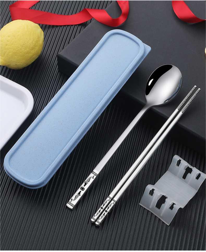 Portable chopsticks spoons three - piece suit adult tableware stainless steel fork express single students receive a case