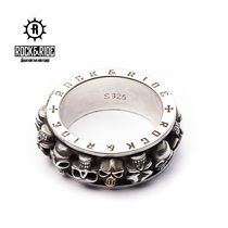 (Official) ROCKRIDE skull transfer ring 925 sterling silver male can rotate pendant