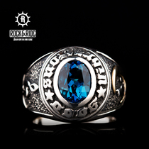 (Official) American ROCKRIDE star Moon cat blue crystal ring 925 sterling silver man