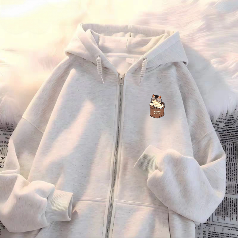 Nasa Pocket Writer Cat Print Hooded Sweatshirt Autumn Winter Unisex Trendy Creative Casual Fleece Jacket Nasa Pocket Writer Cat Print Hooded Sweatshirt Autumn Winter Unisex Trendy Creative Casual Fleece Jacket