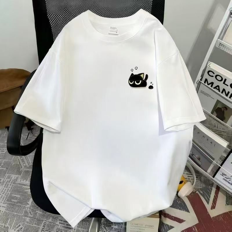 Nasa Co-Branded Cartoon Luo Xiaohei 100% Pure Cotton Heavyweight Short-Sleeve T-Shirt for Men and Women, Loose and Versatile for Summer Nasa Co-Branded Cartoon Luo Xiaohei 100% Pure Cotton Heavyweight Short-Sleeve T-Shirt for Men and Women, Loose and Versatile for Summer