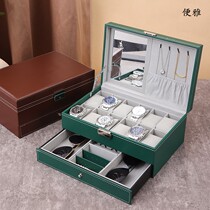Pence Double Layer Leather Strap Lock Watch Jewelry Containing Box Large Capacity With Mirror Earrings Necklace Ornament Display Case