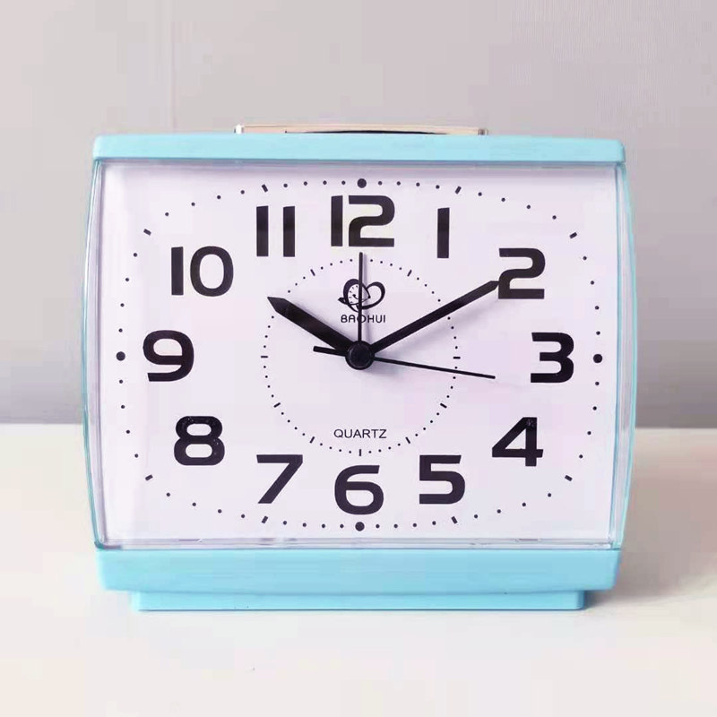 Minima small alarm clock student with bedside muted luminous desktop bedroom night light old special big word clock seat clock