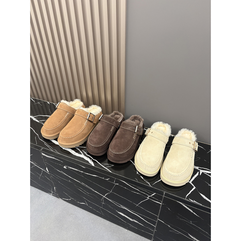 Xiaopi/High-End Thick-Soled Birkenstock-Style Women's Winter Warm Fur Slippers with Buckle Slip-On Design