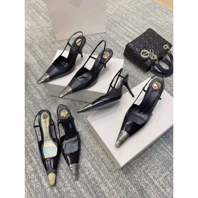 Xiaopi/High-End Sheepskin Metal Square Toe Stiletto High Heels Women's Backless Sandals Genuine Leather Versatile