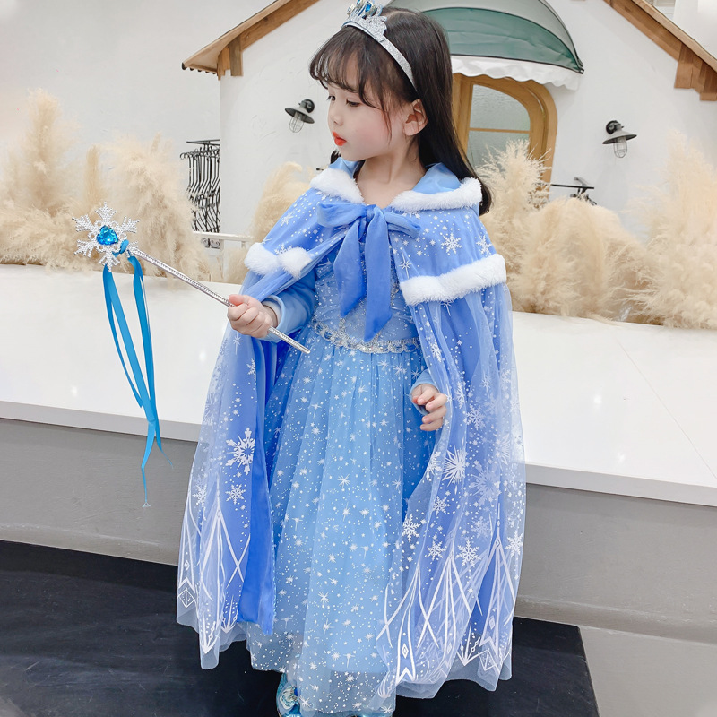 Elsa Princess Dress for Girls, Spring and Autumn Style, Frozen Cape and Cloak Set, Elsa Winter Dress