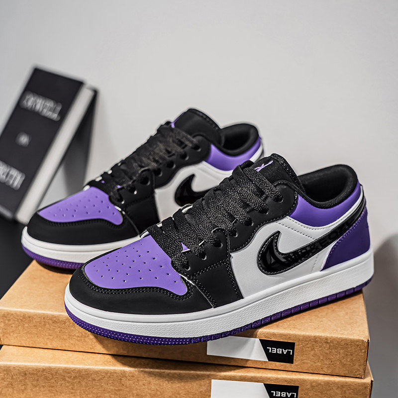 Authentic Aj1 Black and Purple 2026 Summer Breathable Putian Men's and Women's Casual Versatile Sports Purple Sneakers