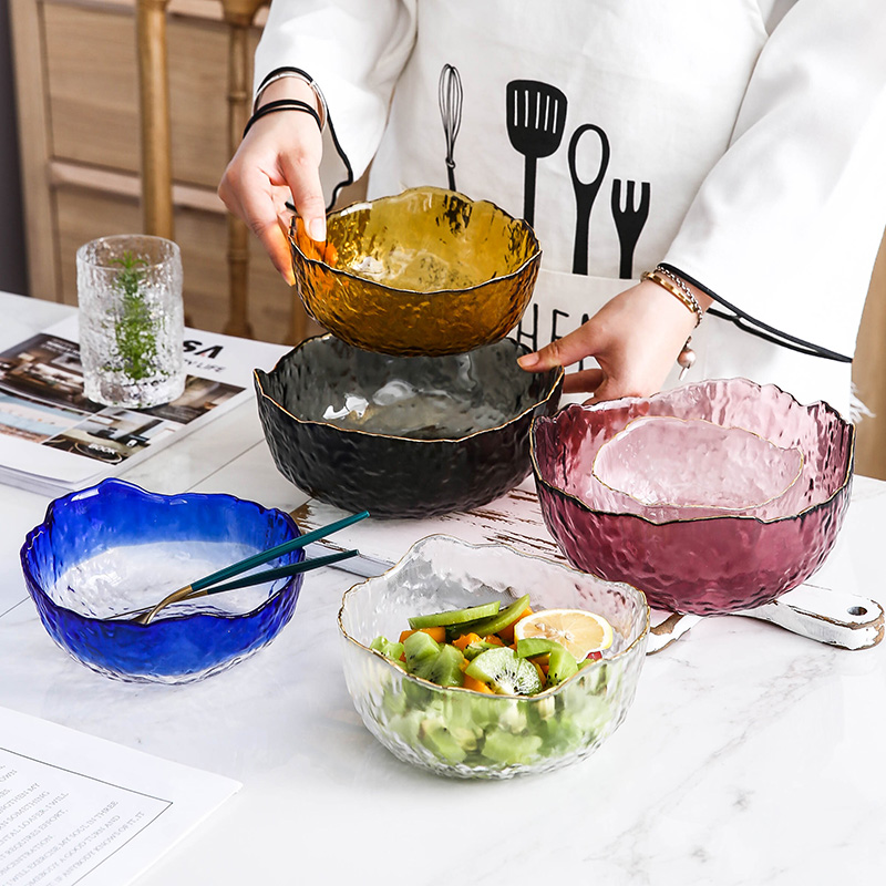 Creative Glass Bowls Home Day Style Phnom Penh Transparent Fruit Salad Bowls Ins Wind Rice Bowls Soup Bowls Dessert Cutlery